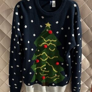 Divided Navy Christmas Tree Crewneck Sweater